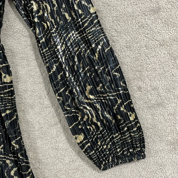 NEW Michael Kors Womens S Pleated Metallic Fit Black Gold Mini Wrap Dress - Picture 8 of 12